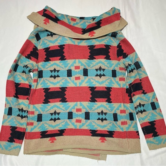 Kate Collection Knit Sweater Cardigan Women’s Tan Aztec Tribal Pattern USA Boho - Picture 4 of 8